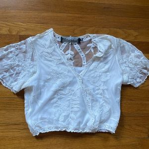 White Size L faux wrap cropped shirt